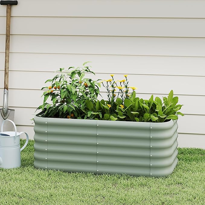 Galvanized Raised Garden Bed, Outdoor Planter Bed, Metal Planter Box for Gardening and Planting,4x2x1.5ft, Light Green Besebay