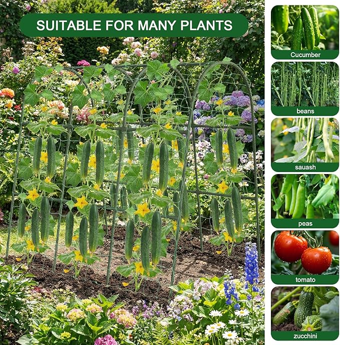 Cucumber Trellis for Raised Bed, 63"x47"x22" Garden Trellis for Climbing Plants Outdoor with Climbing Net and Plant Support Clip for Cucumber, Vegetable, Flowers Eunice