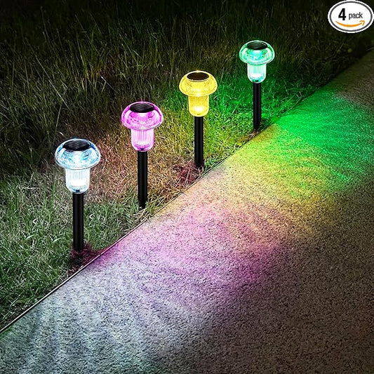 Easter Solar Pathway Lights Outdoor Decorative 4 Pack, 4 color LED Mushroom Solar Lights Outdoor Waterproof Solar Powered Decor for Yard Driveway Patio, Valentines Day Halloween Christmas Garden Decor COZYPAVILION