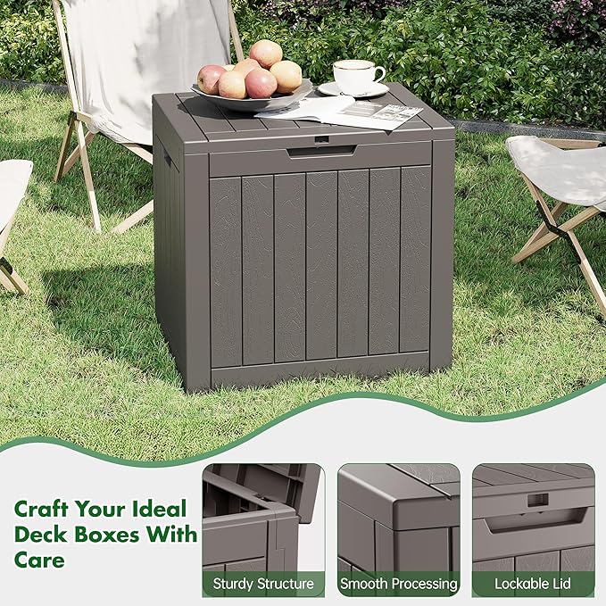 Outdoor Storage Box, Resin Deck Boxes Indoor and outdoor, Waterproof Storage Box Lockable Lid (Grey,35 Gallon) NBYSGO
