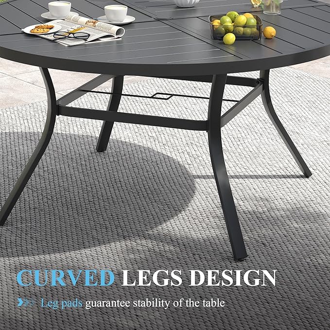 VICLLAX Patio Table and Chair Set of 6, All Weather Metal Round Outdoor Dining Furniture Set-50 Round Outdoor Table and Chairs, Black Tabletop HOME
