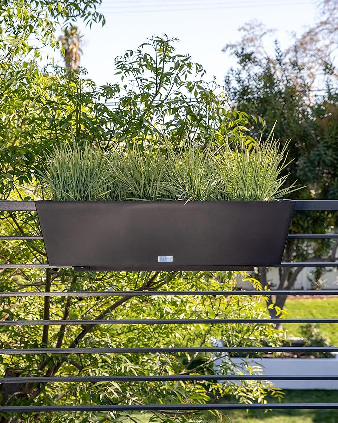 Veradek Pure Series Railing Planter - Plastic Hanging Planter for Outdoor Balcony/Fence | Durable All-Weather Use with Adjustable Brackets | Modern Décor for Flowers, Succulents, Hanging Plants VeradekOutdoor