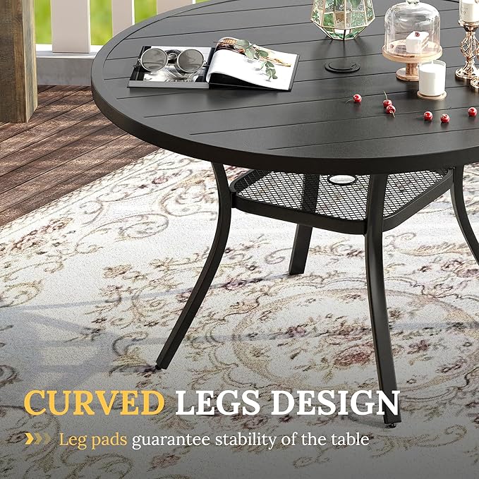 VICLLAX 5 Pieces Patio Dining Set for 4, Outdoor Furniture Set Includes 40.7" Round Patio Table and 4 Patio Stackable Chairs, Black Tabletop and Red Fabric HOME