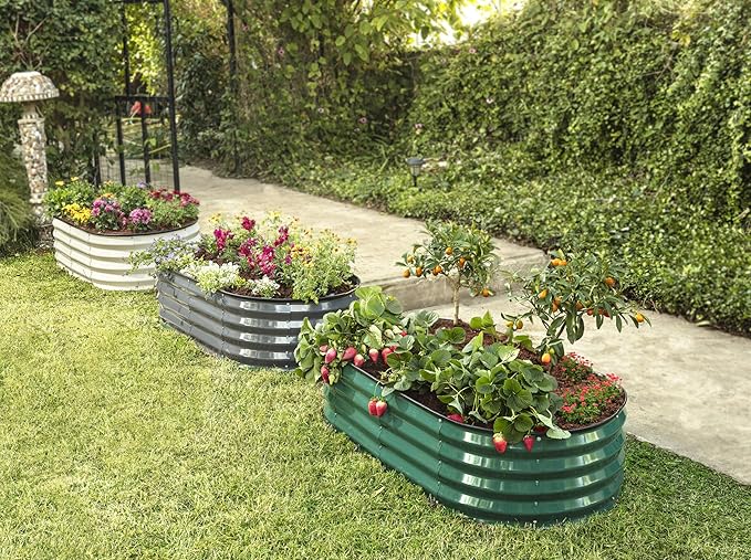 Plant & Plot Galvanized Raised Garden Beds Outdoor // 4×2×1 ft Planter Raised Beds for Gardening, Vegetables, Flowers // Large Metal Garden Box (Gray) // Patent Pending Tool-Free Assembly PlantPlot