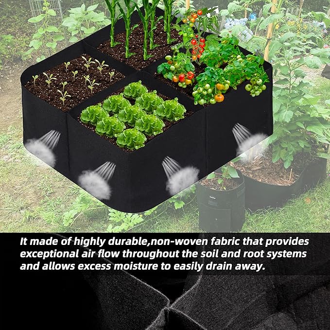 CJGQ Fabric Raised Garden Beds Outdoor, 2X2 Ft 4 Grids Plant Grow Bags,Vegetables Planter Raised Bed for Growing Potatoes Flowers, Square Plant Growing Container Bags for Outdoor Indoor CJGQ