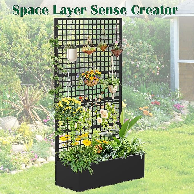 Metal Planter Box with Trellis 36" L x 16" W x 72" H, Raised Garden Bed with Privacy Screen, Privacy Planters for Climbing Plants, Flowers, Vegetables, Fruits Toriexon