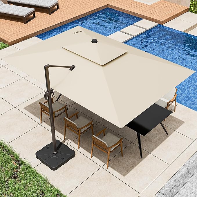 9x12FT Cantilever Patio Umbrella - Heavy Duty Double Layer Offset Design with 360° Rotation, Large Rectangle Sun Shade Umbrella for Garden, Deck, Pool, Backyard, Beige ZLACUIU