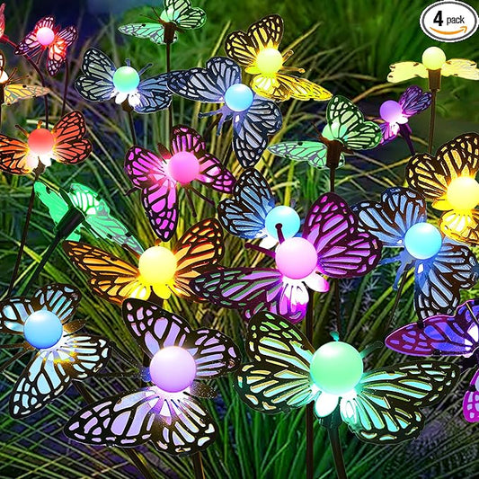 Solar Garden Butterfly Lights, 4 Pack 48 LED Solar Swaying Lights, 7 Color Changing Waterproof Firefly Light Outdoor Fairy Light for Garden Patio Yard Pathway Flower Bed Decoration MRHEPHAESTUS