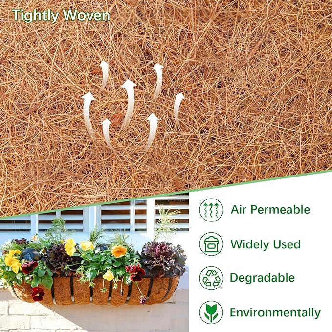 Coco Liners for Planters - 4 Pack 24 Inch Trough Coconut Liners for Planters, Window Box Coco Liners, 100% Natural Coconut Fiber Liners for Wall Hanging Basket, Window Box, Fence Baskets LCHUANG