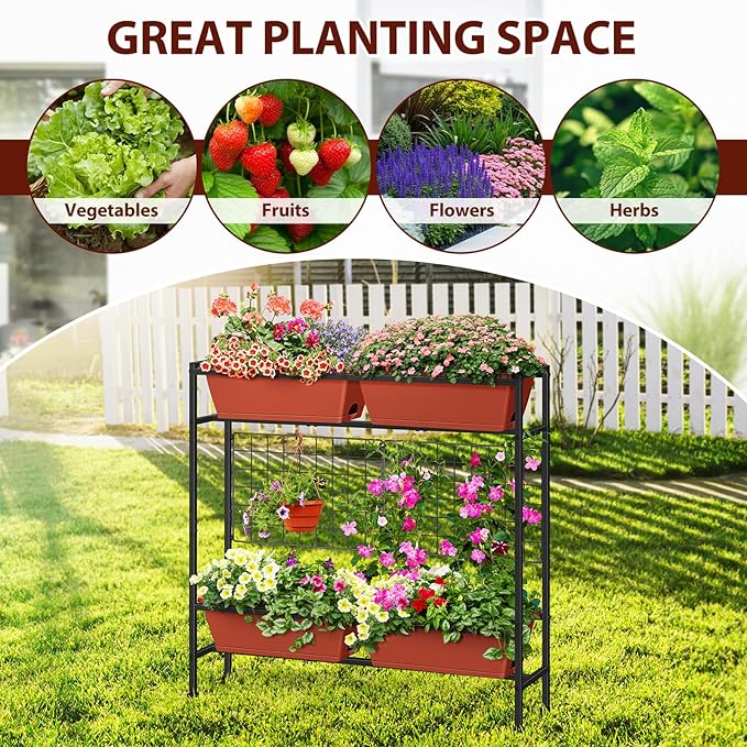 Raised Garden Beds with Legs, Elevated Planter Box Outdoor for Vegetables, Flowers, Herbs, Indoor Standing Garden Bed with Drainage Holes for Backyard Patio Gardening, Red OYEAL