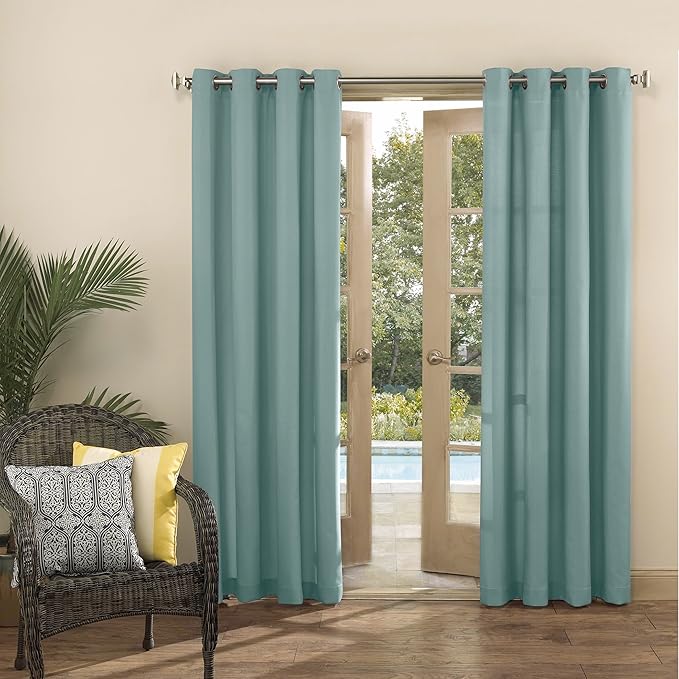 Sun Zero Marina Indoor/Outdoor UV Protectant Energy Efficient Grommet Curtain Panel, 54" x 108", Soft Teal SunZero%E2%84%A2