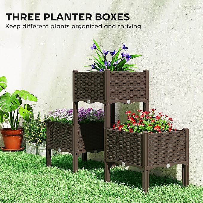 Outsunny Plastic Raised Garden Bed with Legs, Self Watering Elevated Planter Boxes with Drainage Holes and Plugs, Easy Assembly Outdoor Planter Box for Patio Yard Balcony, Vegetables, Flowers, Herbs Outsunny
