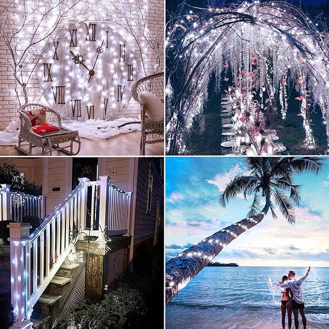 Joomer Solar Fairy Lights, 2-Pack Total 80FT 240LED Solar String Lights Outdoor Waterproof 8 Lighting Modes for Patio Fence Party Garden Yard Home Holiday Tree Outdoor Decoration (White) Joomer