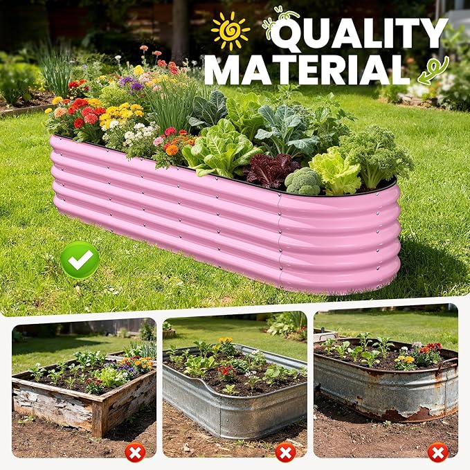 Galvanized Raised Garden Bed 8x2x1.5 FT, Oval Metal Raised Garden Bed Outdoor Planter Box with Open Bottom, Rust-Resistant Steel Garden Bed for Vegetables Herbs Flowers, Easy Assembly Pattiumo