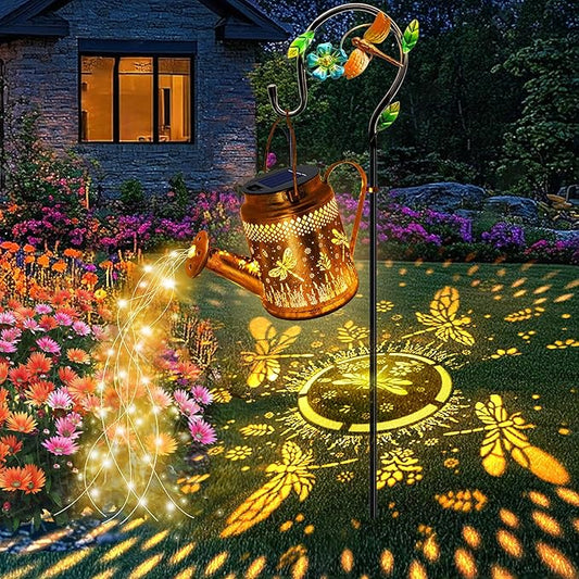 Solar Powered Dragonfly Watering Can Lights Waterproof Outdoor Garden Decor with Shepherd Hook, Hanging Patio Lights for Yard, Porch, Backyard Perfect Gardening & Birthday Gift for Women, Mom, Grandma YJFWAL