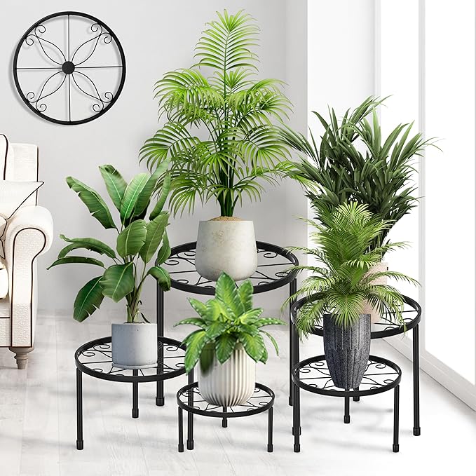 CADANI 5 Pack Metal Plant Stands for Outdoor Indoor, Anti-Rust Iron Flower Pot Stand, Heavy Duty Plant Pot Stand for Multiple Plant, Decoration Racks for Home, Patio & Garden CADAINPlantStandOutdoor