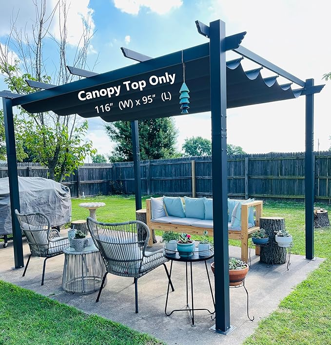 Pergola Shade Cover Replacement Canopy Top Compatible with 10 X 10 ft 6-Bar Pergola Frames - Gray (Canopy Size 116" W x 95" L, Canopy Top Only) Rootora