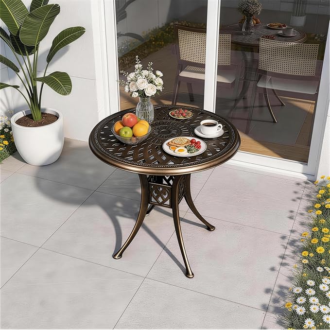 30.31" Outdoor Patio Dining Table, Cast Aluminum Patio Bistro Table, Round Patio Metal Table, Patio Furniture Set with 2.36" Umbrella Hole for Balcony Lawn Garden Backyard PATIO-IN