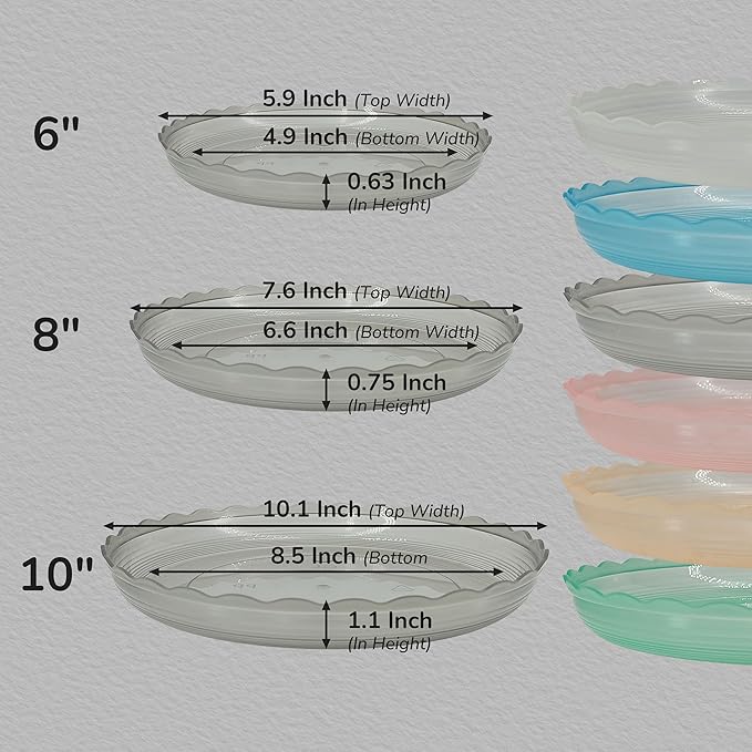12Pcs Clear Plant Saucer, 6 8 10 Inch Durable Plastic Plant Tray, Round Plant Pot Saucers, Drip Tray for Indoor and Outdoor Garden, Amber Brown Lifecouldbesointeresting