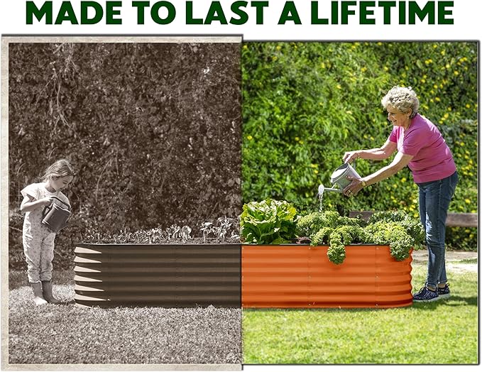 9-in-1 Galvanized Steel Raised Garden Bed // 8×2×1.5 ft Modular Planter for Gardening, Vegetables, Flowers // 18" Tall Metal Raised Garden Beds Outdoor (Orange) // Patented Design Planter Box PlantPlot