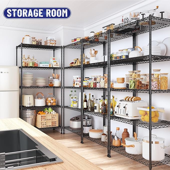 5-Tier Shelf 1010LBS Storage Shelves Adjustable Wire Shelving Metal Shelving Unit Storage Rack for Kitchen Pantry Closet Laundry School Commercial 59.4" Hx21.5 W x13.6 D Romorgniz