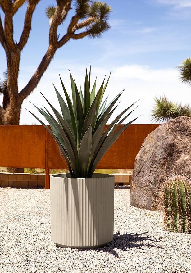 Veradek Demi Planter for Indoor/Outdoor Use | Made from Plastic & Concrete w/Drainage Holes | Modern Décor for Trees, Tall Plants, Flowers VeradekOutdoor