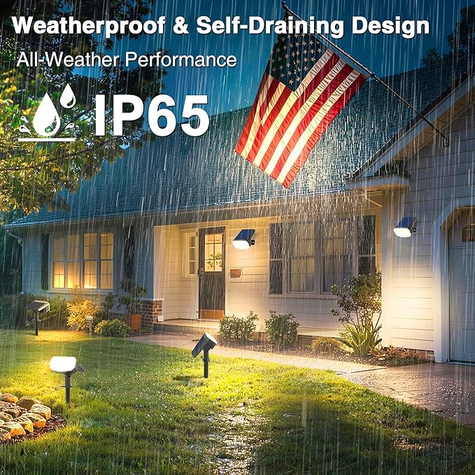Solar Lights Outdoor Waterproof IP65, Super Bright LED with Lens, 3000K 2 Lighting Modes, Solar Powered Yard Garden Solar Spot Lights for Outside Landscape Auto On/Off -6 Pack JEJOT
