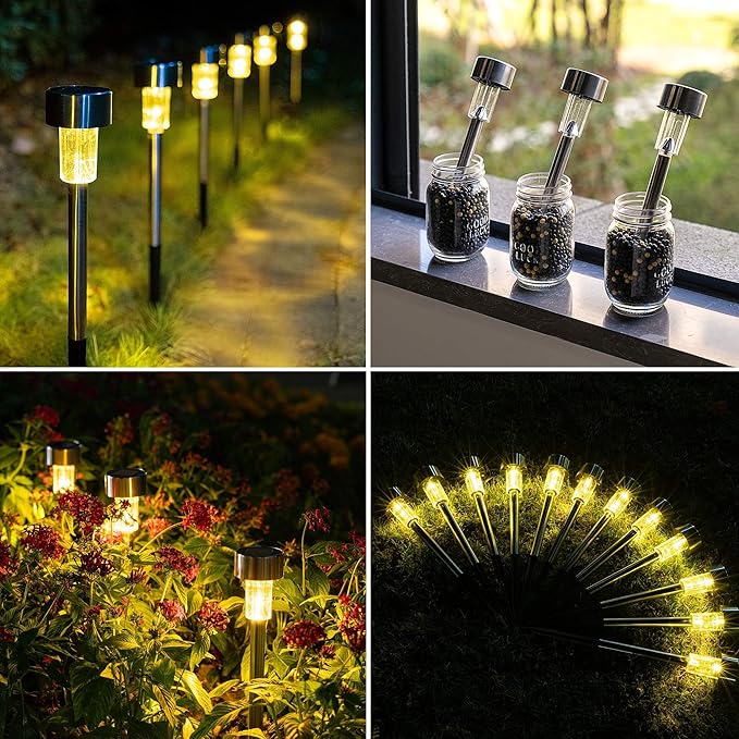 GIGALUMI Solar Pathway Lights, Stainless Steel IP44 Waterproof Auto On/Off Outdoor LED Solar Landscape Lights for Garden, Yard, Patio, Path and Walkway(20 Pack, Warm White) GIGALUMI