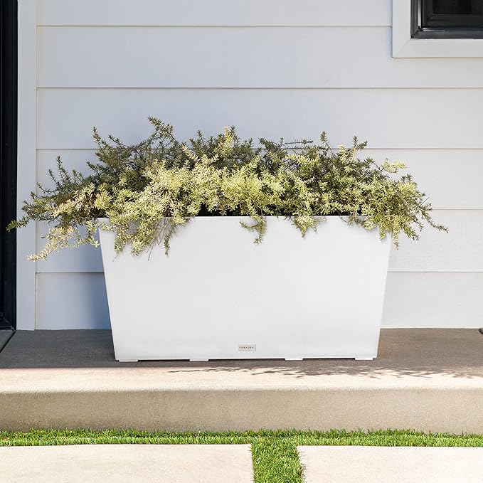 Veradek Pure Series Midori Trough Planter - Large Rectangular Planter for Indoor or Outdoor Deck/Porch | Durable All-Weather Use with Drainage Holes | Modern Decor for Shrubs, Flowers, Small Plants VeradekOutdoor