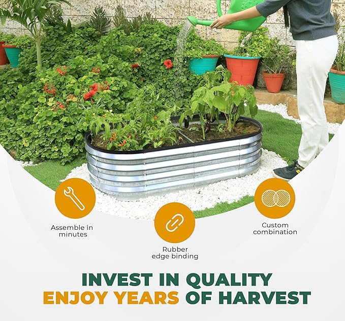 Utopia Home Galvanized Raised Garden Bed Kit 4x2x1ft, Planter Box Raised Garden Beds Outdoor, Easy Assembly Metal Raised Bed for Gardening Vegetables, Fruits, Flowers - Pack of 01 - Silver UTOPIAHOME