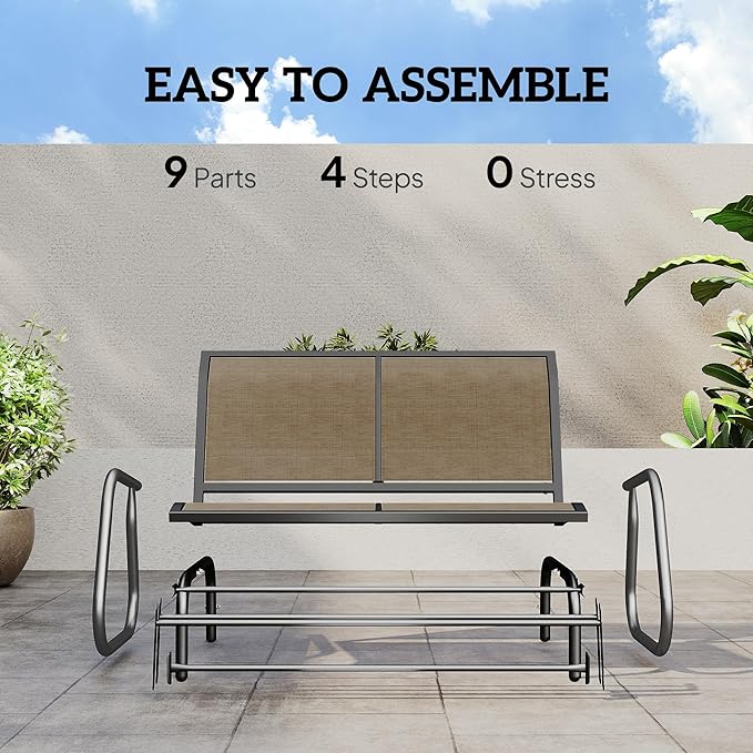 Outsunny 2-Person Outdoor Glider Bench, Patio Double Swing Rocking Chair Loveseat w/Powder Coated Steel Frame for Backyard Garden Porch, Light Mixed Brown Outsunny