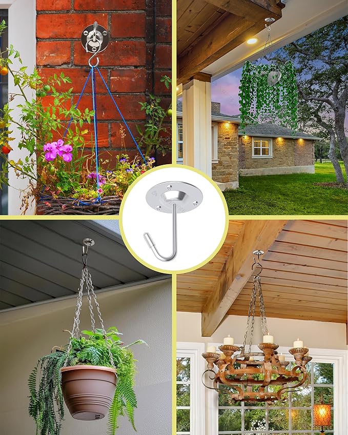 NACETURE Ceiling Hooks for Hanging Plants 3 Pack - Plant Hanger Indoor Hanging Hooks Metal Plant Bracket Iron Lanterns Hangers for Wind Chimes (Stainless Steel 3 Pack) NACETURE