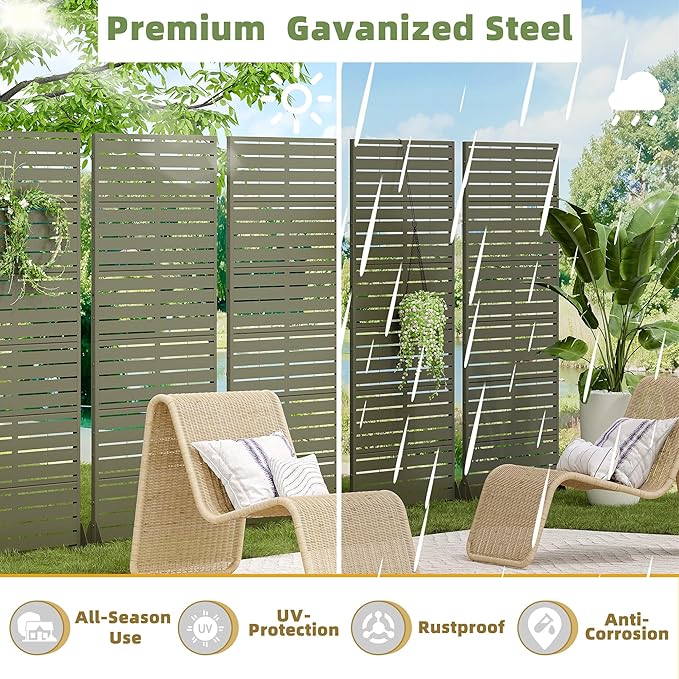 Casaphoria Metal Privacy Screen Outdoor, 72" H x 35" W Freestanding Decorative Privacy Screen for Patio Deck Balcony Garden with Stable Base, Green-Louvered Casaphoria
