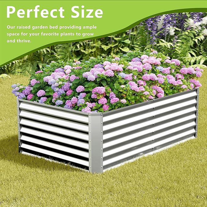 4x2x2FT Galvanized Raised Garden Bed,Galvanized Planter Boxes Outdoor, Large Metal Raised Garden Beds for Vegetables-Silver AyenGuard