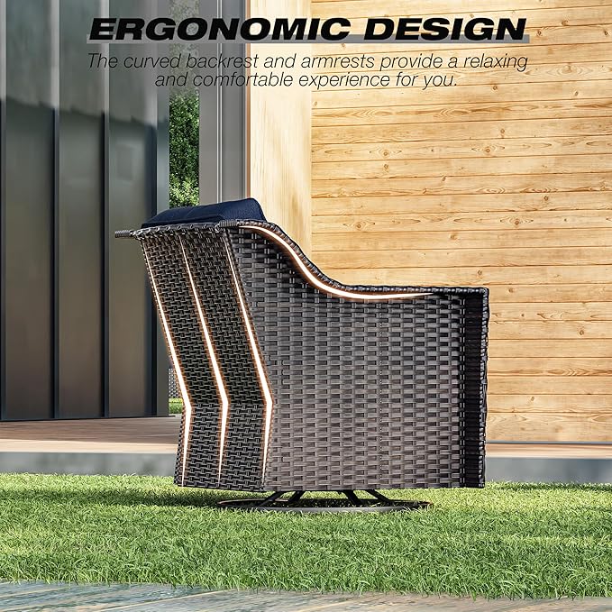 Joyside Wicker Patio Furniture Sets, 3 Pieces Upgraded Large Size Outdoor Furniture with 2 Patio Swivel Chairs and 1 Side Table, Thick Cushions, Wide Armrest Joyside