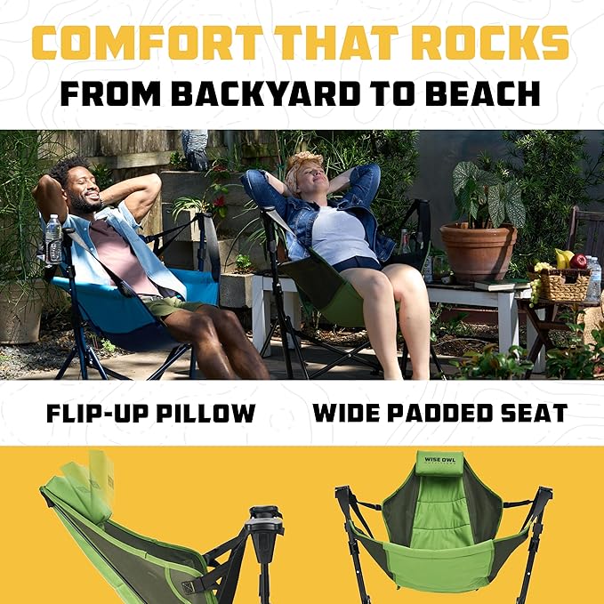 Wise Owl Outfitters Hammock Chair for Adults – Comfortable Portable Folding Rocking Camping Chair with Carry Bag – Great for Lawn, Campsite & Outdoors WiseOwlOutfitters
