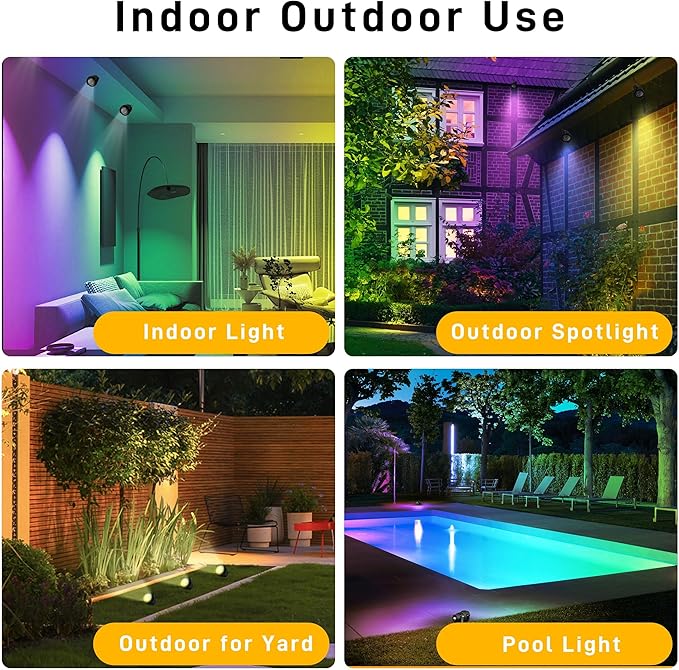 Halloween Christmas Outdoor Spotlights,12W RGBW Colors Changing Landscape Spotlight with Remote Control, IP65 Waterproof 110V Plug in LED Spotlight Outdoor with US Plug for Yard Garden House (8Pack) UPONELED