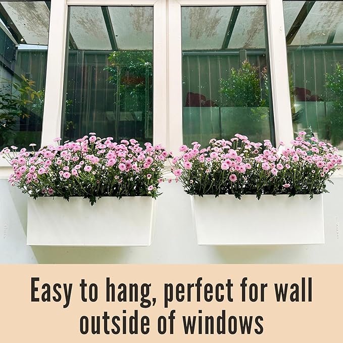 LaLaGreen Wall Hanging Planter Outdoor (20 Inch, 4 Pack) Wall Mounted Self Watering System Window Boxes with Bracket, White Rectangular Plant Pot Flower Box Container Indoor Modern Herb Kitchen Decor L%C3%A1L%C3%A1Green