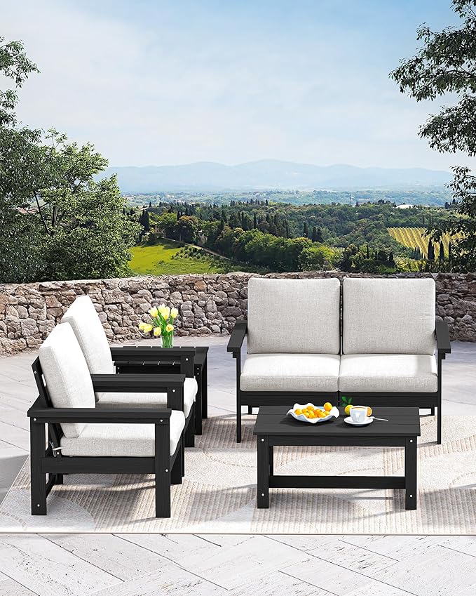 SERWALL HDPE Patio Coffee Table for Balcony, Deck, Black SERWALL