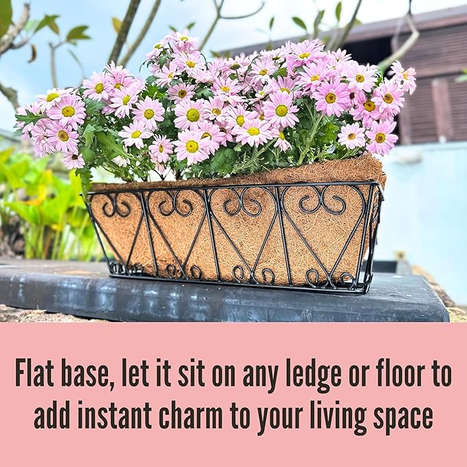 LaLaGreen Wal Planters - 4 Pack, 16 Inch Deck Railing Hanging Basket, Window Flower Boxes Outdoor Black Metal Plant Pot Holder Coco Liner Fence Planter Balcony Garden Patio Porch Farmhouse Boho Decor L%C3%A1L%C3%A1Green