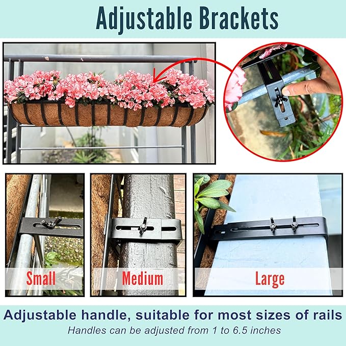 LaLaGreen Railing Planters Box (2 Pack, 30") Black Metal Large Rectangular Window Flower Box with Coco Liner, Wall Hanging Planter for Outdoor Plants Deck Rail Horse Troughs Fence Balcony Porch Garden L%C3%A1L%C3%A1Green