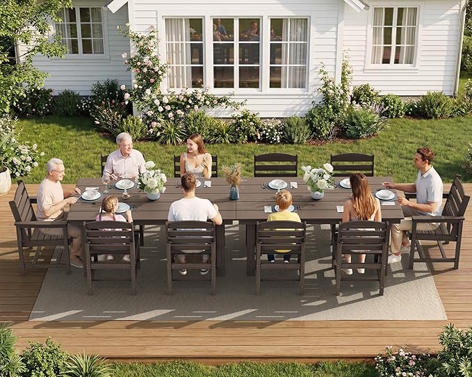 SERWALL Patio Dining Sets for 6 Person, HDPE Dining Set with 6 Armless Chairs, Coffee SERWALL