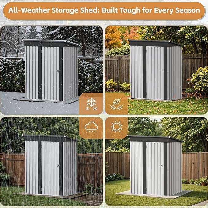 Greesum 5×3 FT Outdoor Storage Shed, Metal Storaged Sheds Without Floor, Tool Sheds with Lockable Doors and Sloping Roof for Garden, Patio, Backyard, White BuynowfromGreesum