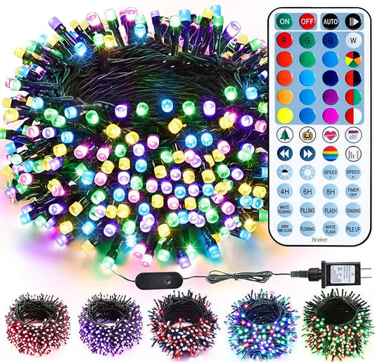 Brizled Christmas String Lights, 33ft 100 LED Color Changing Christmas Lights with Remote, RGB Christmas Tree Light Dimmable Music Plugin Mini Xmas Light Outdoor for Xmas Party Home Brizled
