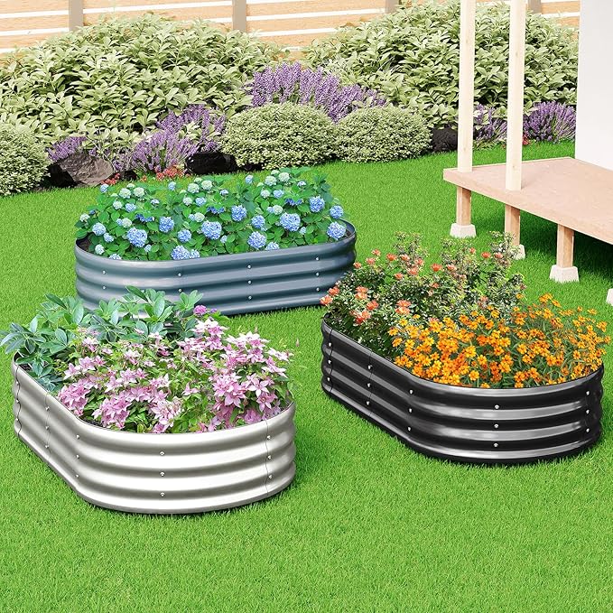 zizin 2 Pack Oval Galvanized Raised Garden Bed Kit 8x2x1ft Large Metal Planter Box for Outdoor Vegetables, Silver zizin
