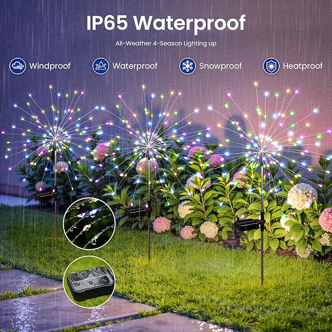 Solar Lights Outdoor, 120LED 4pack Fairy Garden Lights Decor for Outside Fireworks Lights Solar Powered for Yard, Patio, Pathway, Walkway, Balcony,Multicolor Suncket