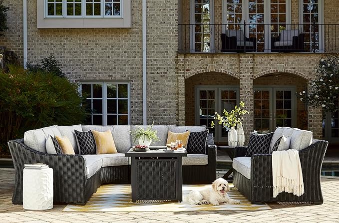 Signature Design by Ashley Beachcroft Casual Nuvella Weather Resistant Fabric Outdoor/Indoor Sofa with Cushion and 2 Toss Pillows, Black & Light Gray SignatureDesignbyAshley