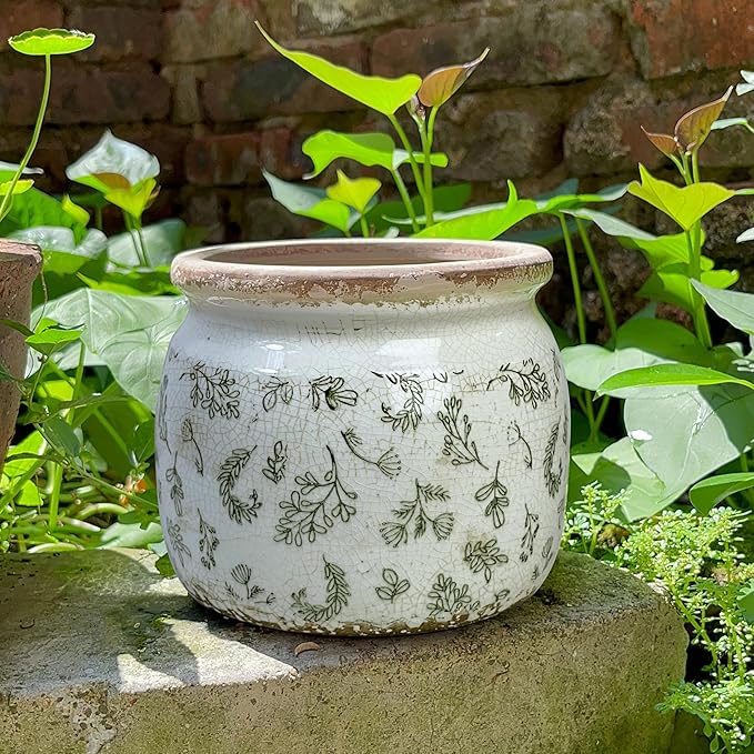 Vintage Ceramic Ice Crack Flower Pot with Drainage Holes, Country Rustic Planters for Indoor and Outdoor,Tuscan Decor,Home,Living Room, Garden Decor, Gardening Gift (Retro) Dosayes