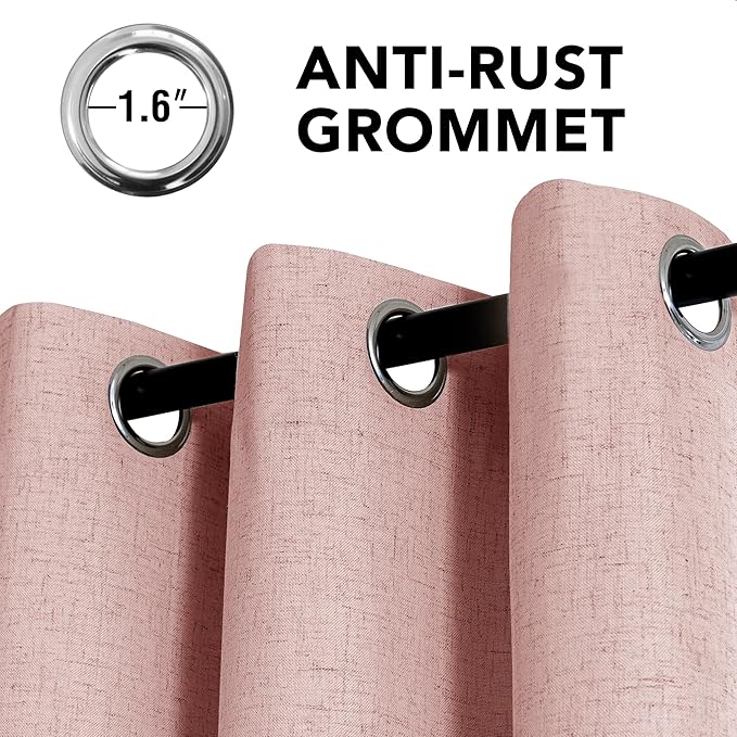 H.VERSAILTEX Linen Curtains 100% Blackout Curtains for Bedroom 84 inch Long Full Light Blocking Nature Linen Blended Window Curtains for Living Room Nickel Grommet (2 Panels, Heathered Baby Pink) HVERSAILTEX