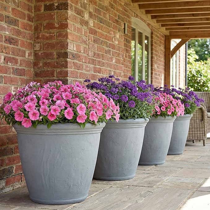 Sunnydaze 20-Inch Anjelica Large Plastic Pot for Plants - Outdoor Double-Walled Large Plastic Planter with Drillable Drainage Holes - Light Gray - 2pk SunnydazeDecor
